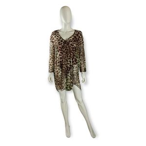 Jordan Taylor Cheetah Brown Sheer Long Sleeve Top XL